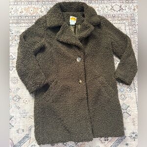 C&C California Olive Green Sherpa Teddy Bear Coat - Size Large